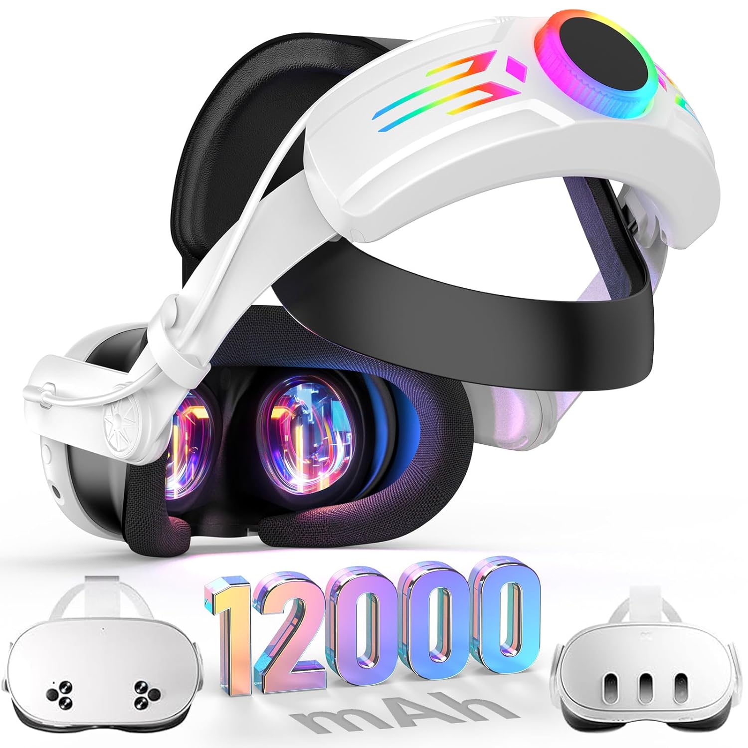 BROKELIT RGB Head Strap with Battery for Meta Quest 3S/Quest 3, 12000mAh Battery Pack for...