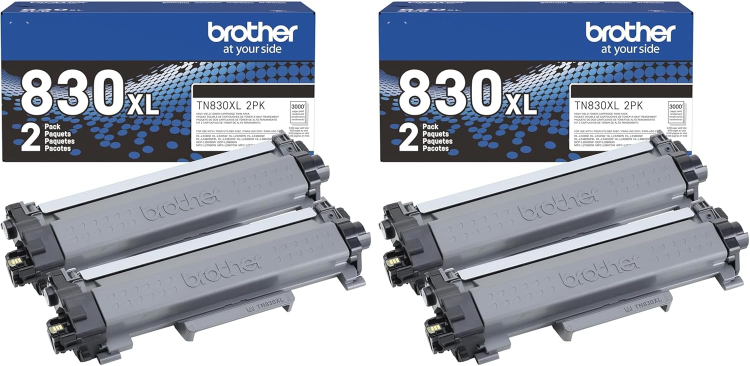Brother Genuine TN830XL 2PK Black High Yield Printer Toner Cartridge – Print up to 3,000...