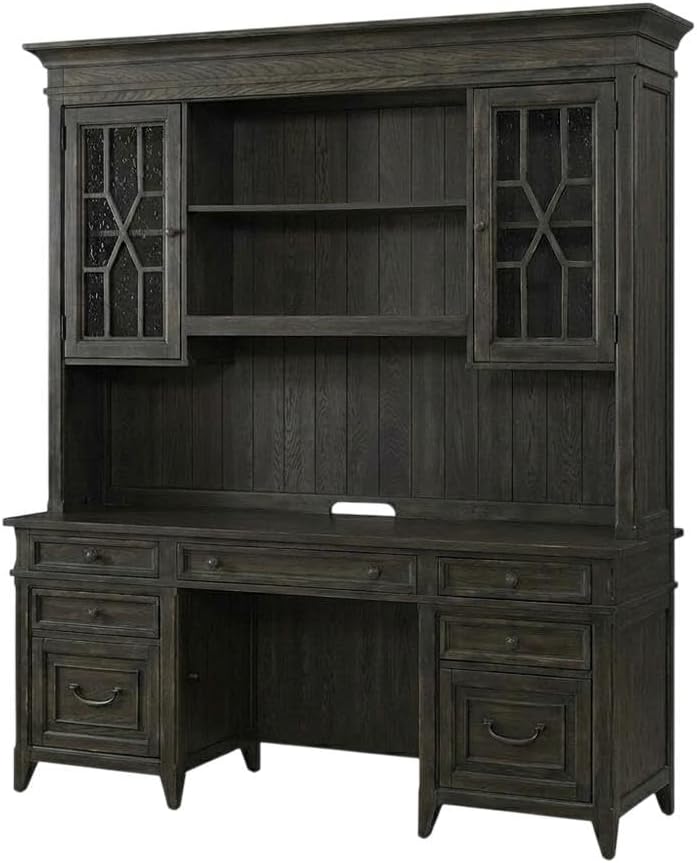 Brown Credenza and Hutch in Rubberwood Solids with Split Heart White Oak Veneers...