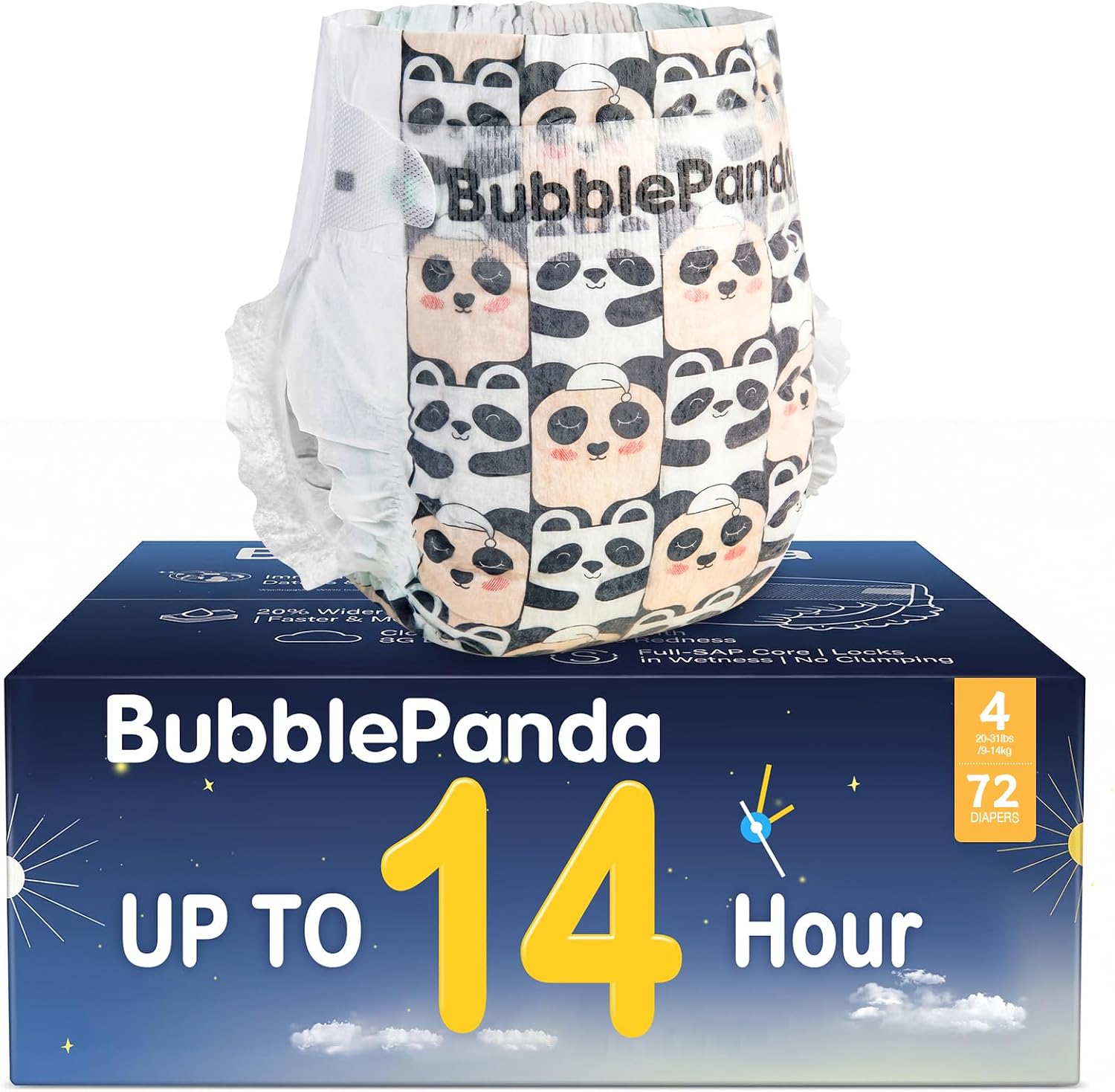 BubblePanda Overnight Diapers, Baby Diapers Nighttime Protection with Dual Absorbent Core...