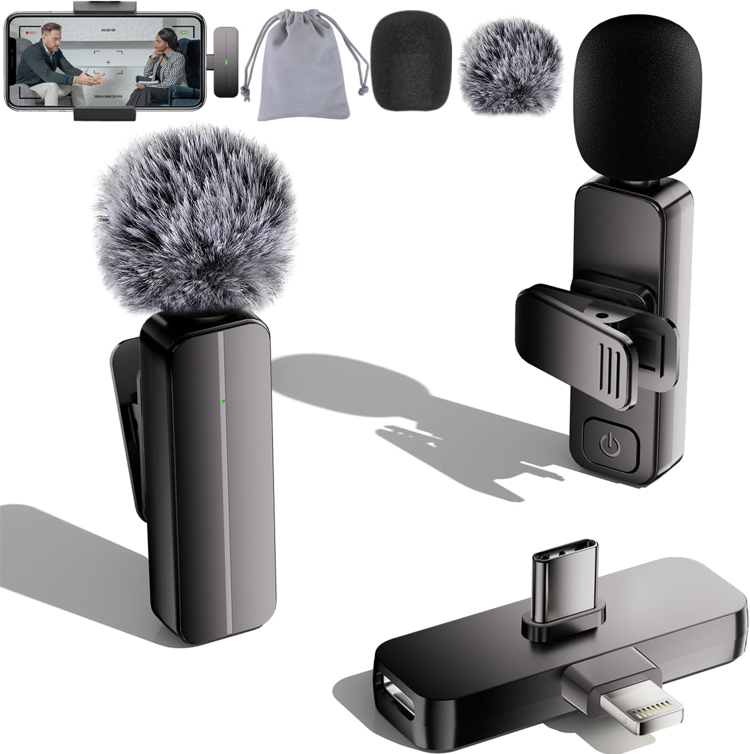 Bulatry 2-Pack Wireless Mini Lavalier Lapel Microphone for iPhone,Android Phone(2 in 1)...