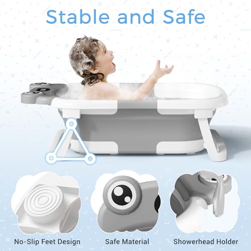BUNWAG Baby Bathtub, Collapsible Newborn Bathtub for Infant to Toddler with Soft Cushion and... image