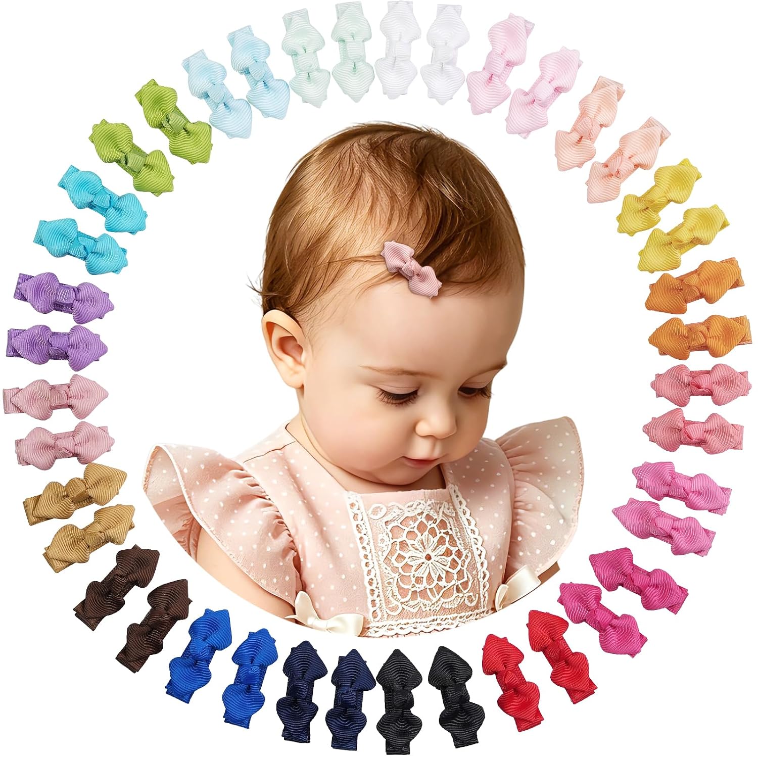 CÉLLOT Baby Bow Clips - 40pcs Grosgrain Ribbon Mini Hair Bows Fully Covered Non-Slip Hair...