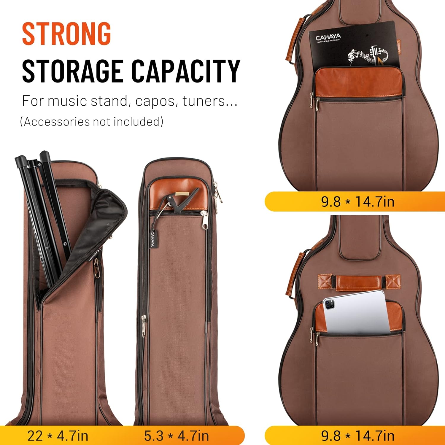 CAHAYA Guitar Bag 40 41 42 In 6 Pockets Guitar Case Water Resistent Oxford Cloth 0.5 In...