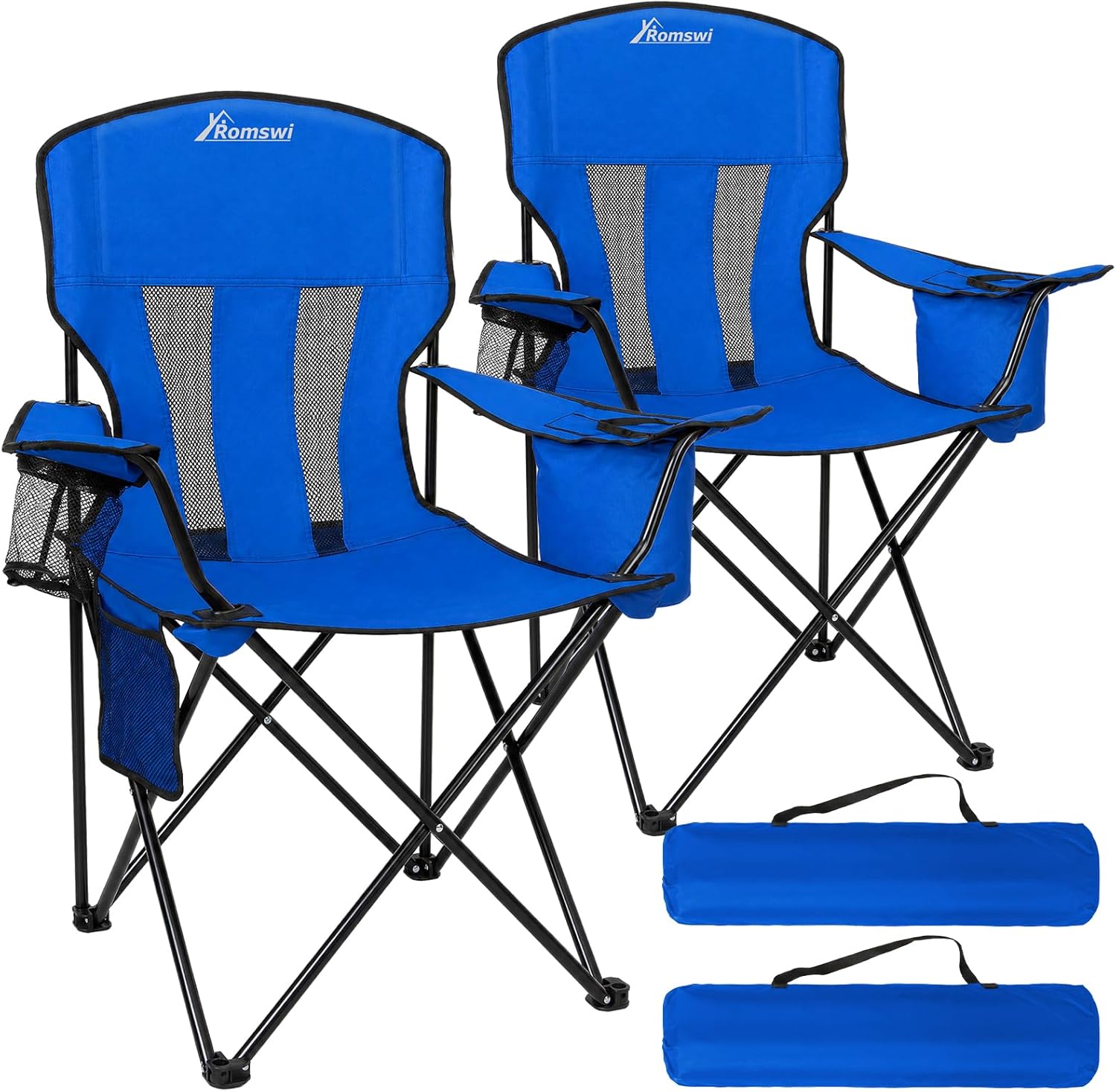 Camping Chairs for Adults 2 Pack, Folding Chair with 4-Can Cooler Bag & Cup Holder, Portable...