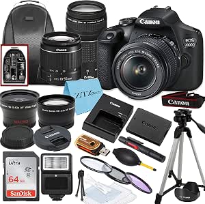 Canon EOS 2000D / Rebel T7 DSLR Camera with EF-S 18-55mm + EF 75-300mm Daul Lens + SanDisk...