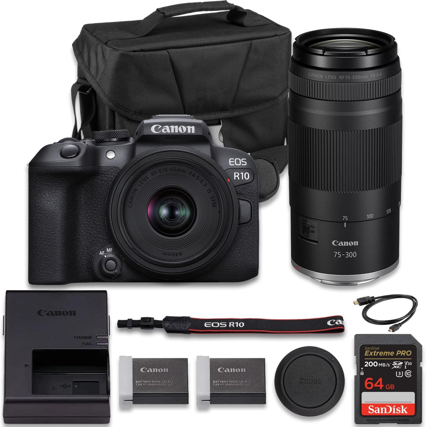 Canon EOS R10 Mirrorless Camera with RF-S 18-45mm f/4.5-6.3 is STM + RF 75-300mm f/4-5.6...