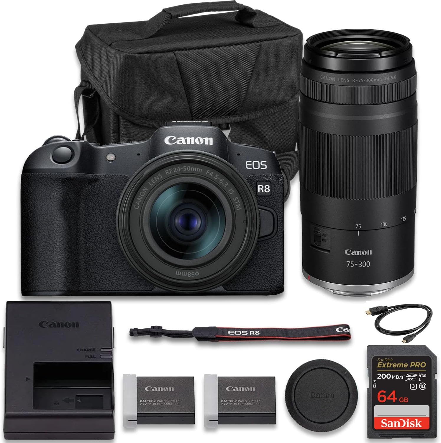 Canon EOS R8 Mirrorless Camera | USA Model | with RF 24-50mm f/4.5-6.3 is STM + RF 75-300mm...