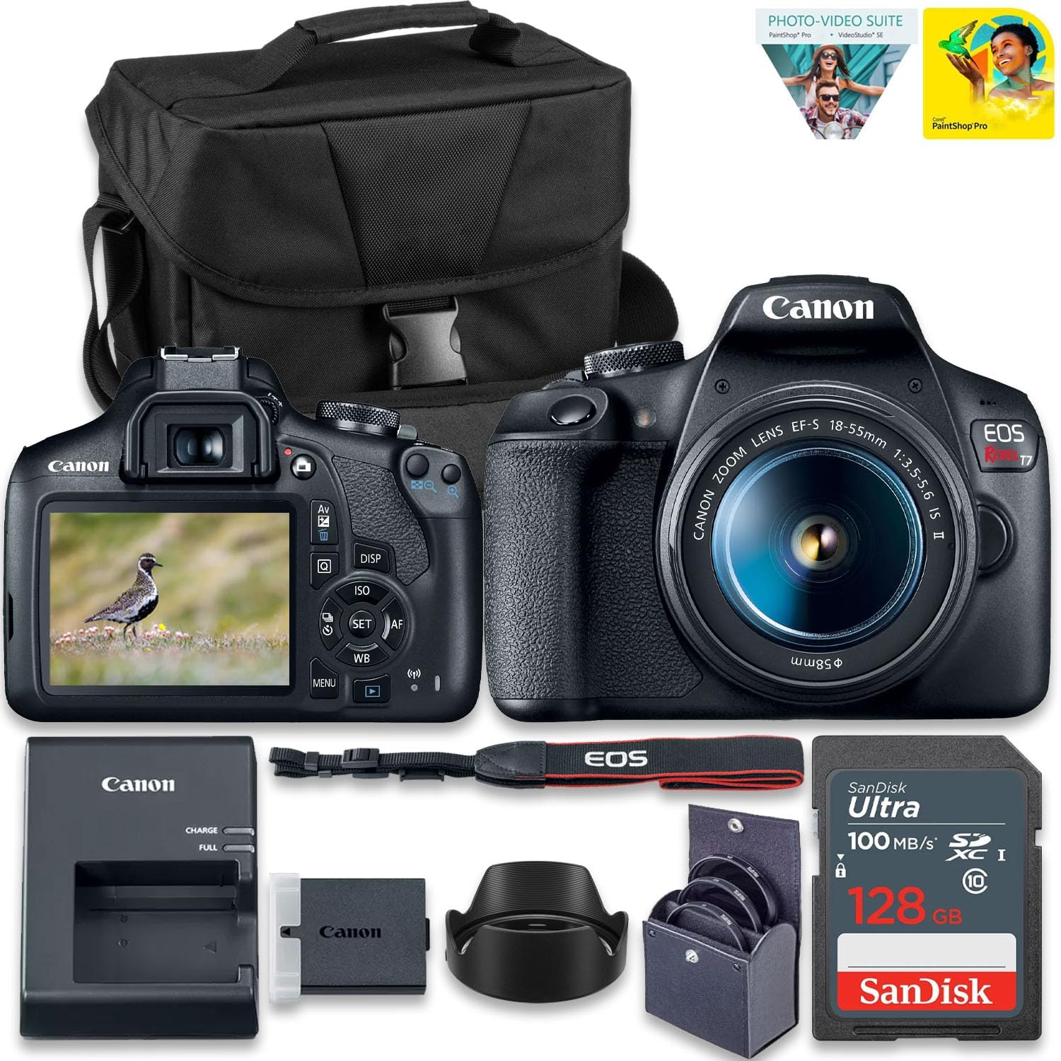 Canon EOS Rebel T7 DSLR Camera with EF-S 18-55mm f/3.5-5.6 is II Lens + SanDisk Ultra 128GB...