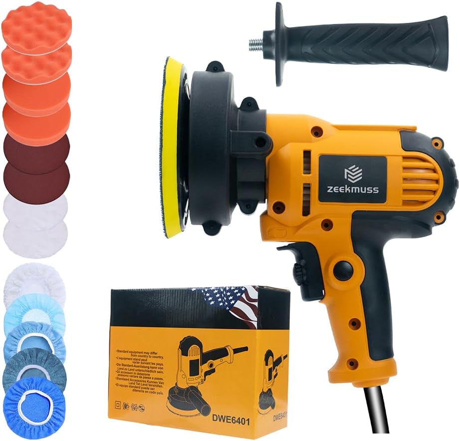 Car Buffer Polisher, 1000-4500RPM Variable Speed, with Polishing Discs Set for Auto...