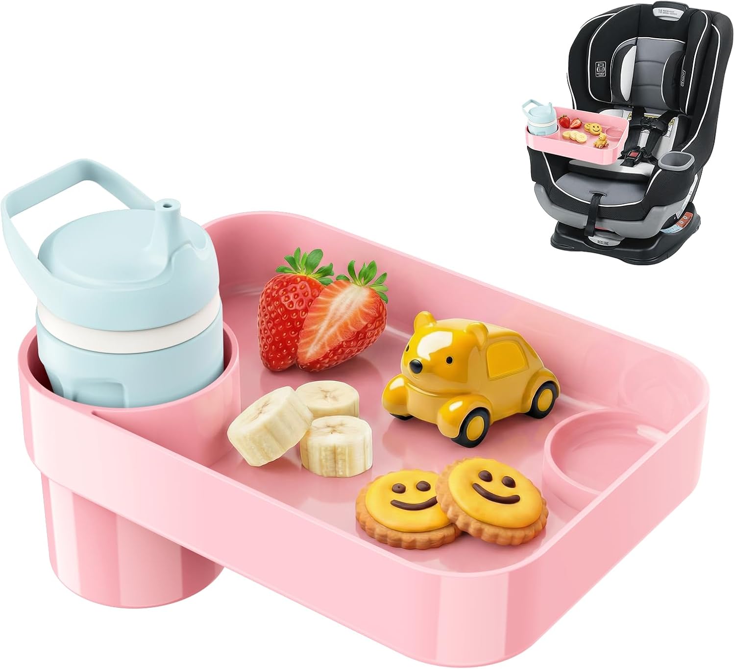 Car Seat Snack Tray for Toddlers - 3 Inch Cup Holder Fits Most Sippy Cups & Straw Bottles...