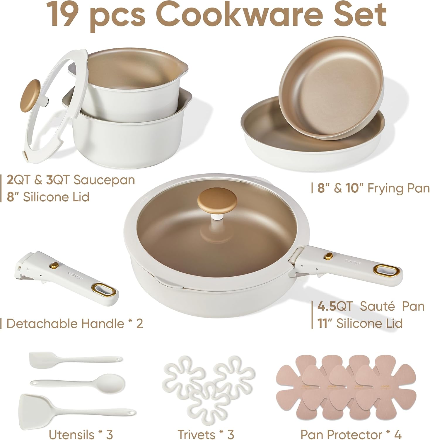 CAROTE 19 Pcs Pots and Pans Set, Nonstick Cookware Sets with Detachable Handle, Oven Safe... image