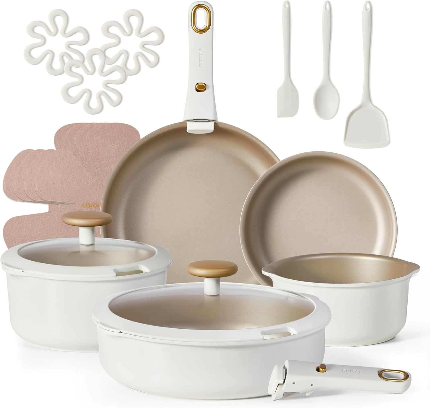 CAROTE 19 Pcs Pots and Pans Set, Nonstick Cookware Sets with Detachable Handle, Oven Safe...