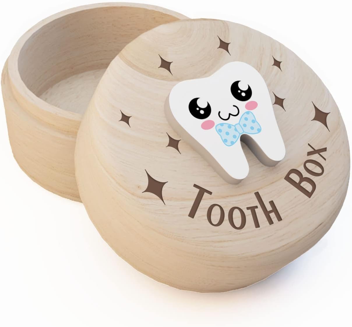 Carved Tooth Box for Kids, Tooth Fairy Wooden Box with 3D Tooth, Stores Lost Teeth for Boys...