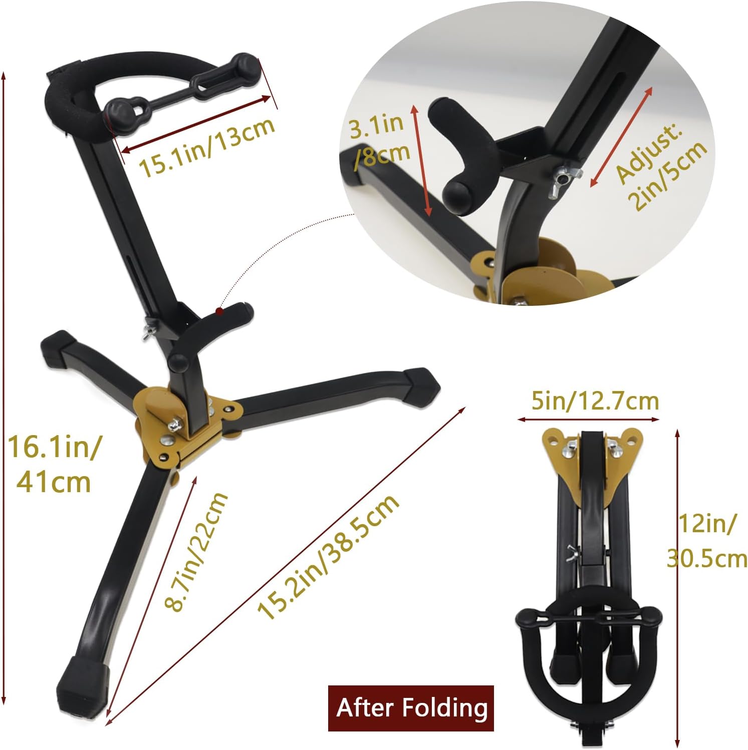 CashBeat Folding Alto Tenor Saxophone Stand, Metal Tripod with Chain Lock | Adjustable... image