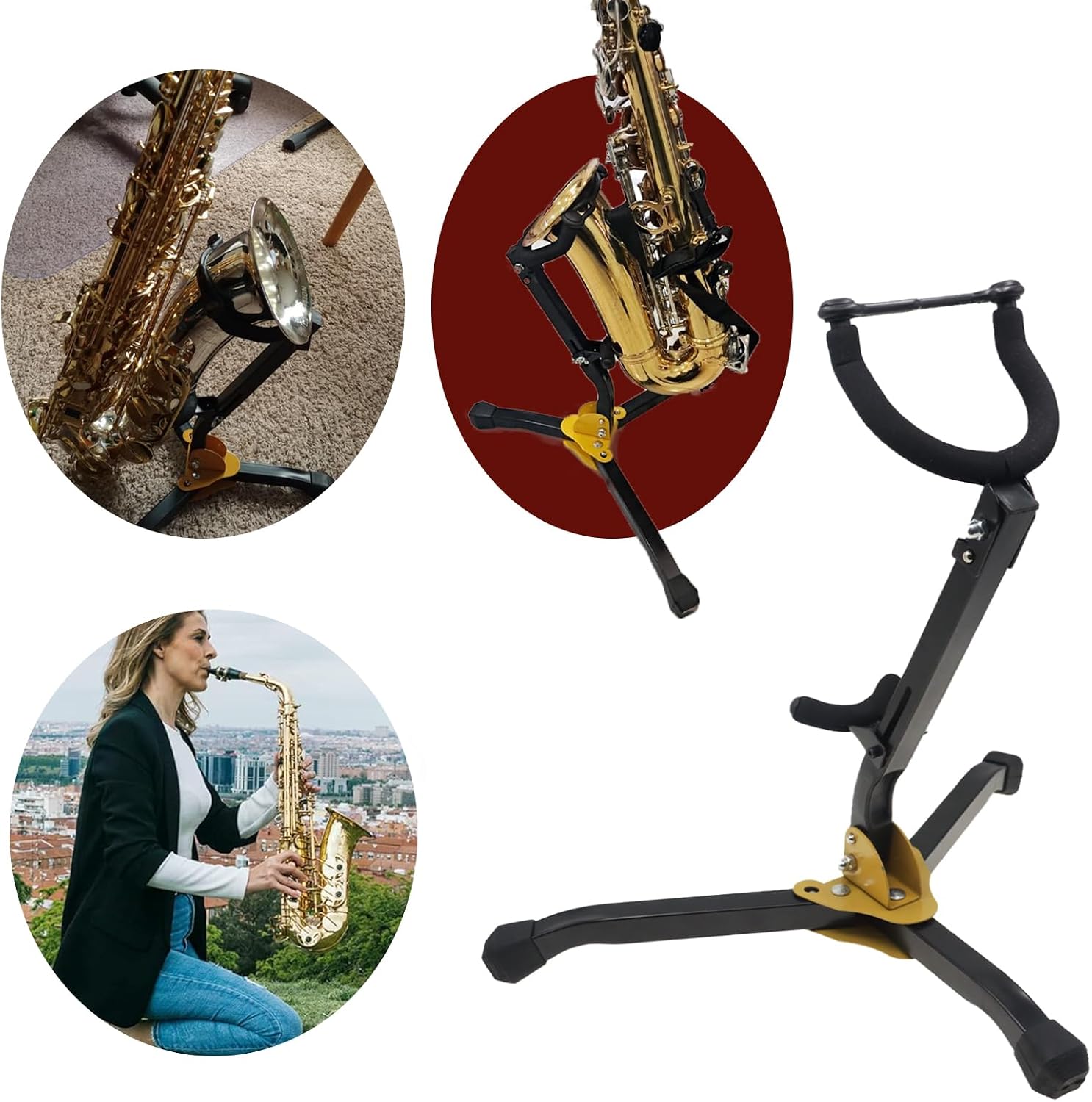 CashBeat Folding Alto Tenor Saxophone Stand, Metal Tripod with Chain Lock | Adjustable... image