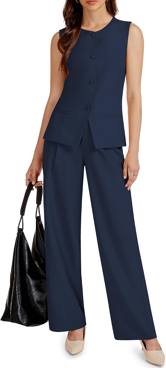 Casly Lamiit Women's 2 Piece Outfit Spring 2026 Sleeveless Suit Vest and Wide Leg Pants...