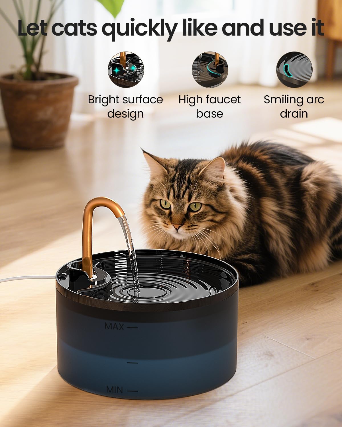 Cat Water Fountain, 71oz/2.1L Cat Fountain for Drinking with Copper Faucet, MISFANS-Designed... image