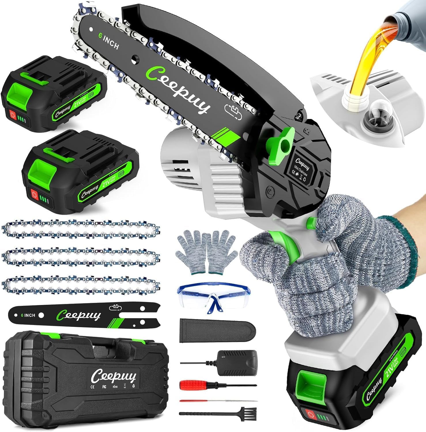 CEEPUY Mini Chainsaw Cordless,6 Inch Portable Electric Chainsaw with 2 Batterys/Automatic...