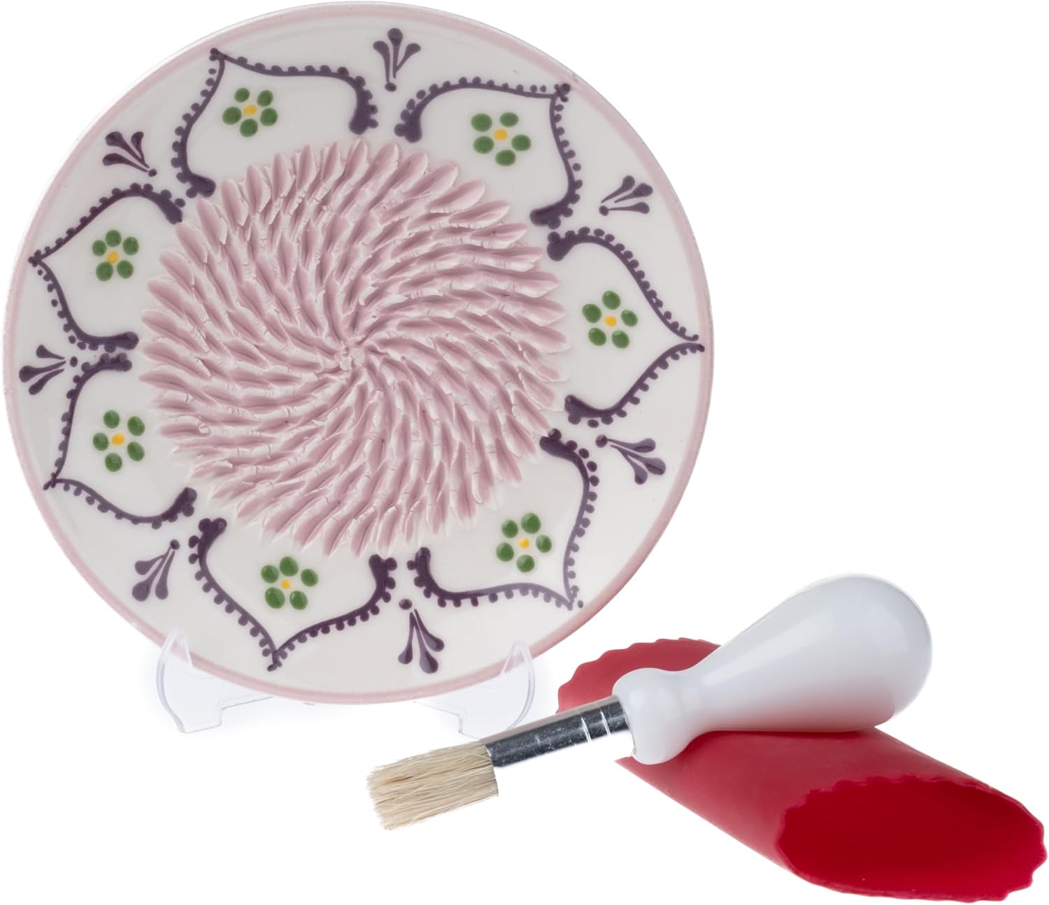 Ceramic Garlic Grater Plate - Handmade 4 Pcs Press - Natural Grinder - Decorative Mincer...
