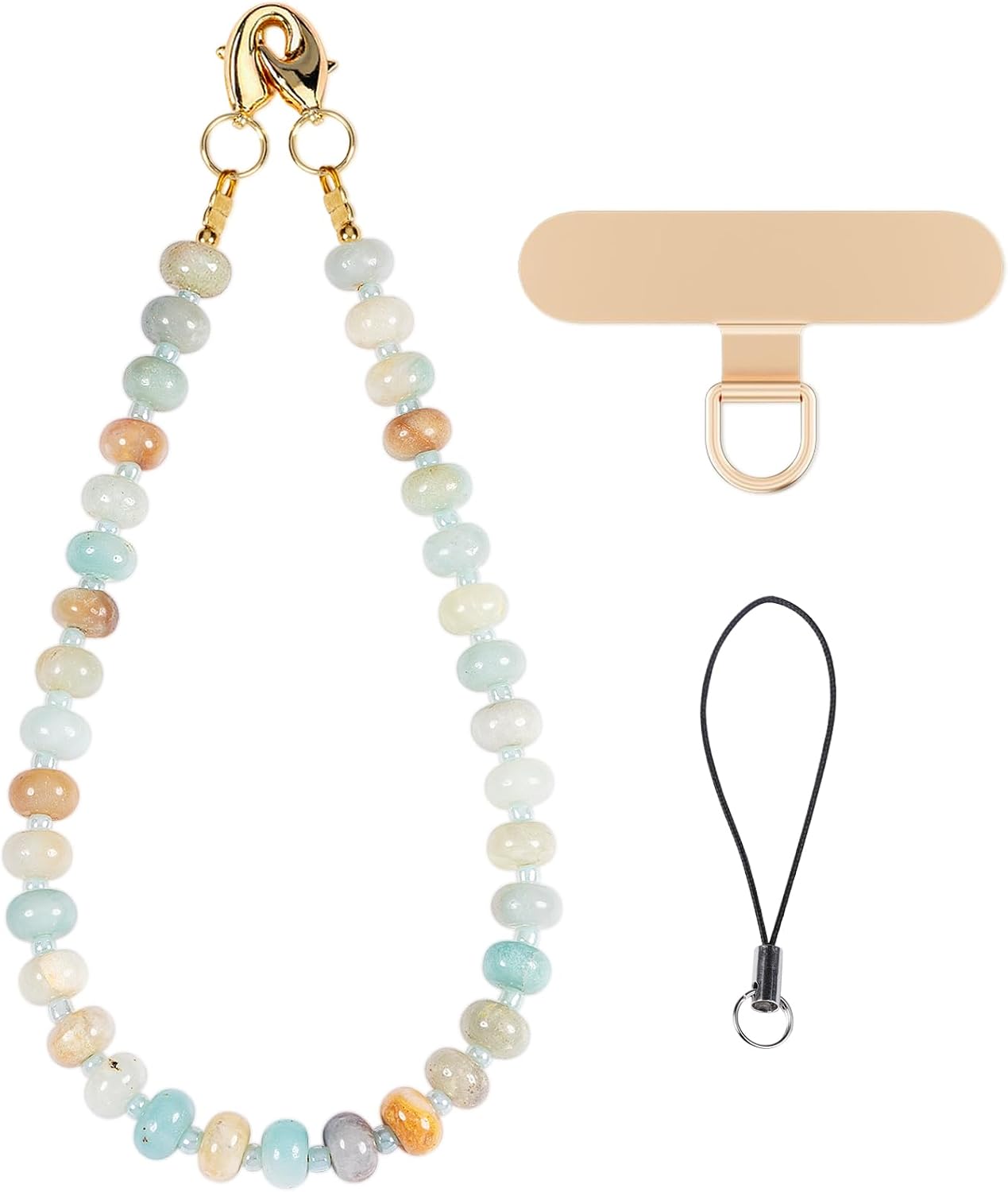 CH.yishi Gemstone Beaded Phone Charm Wrist Strap with Steel Cable Core Stringing, Detachable...