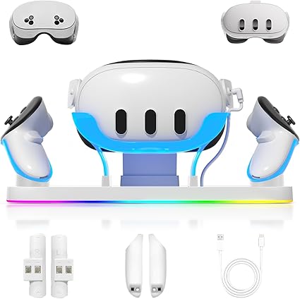 Charging Dock for Meta Quest3/3S, 18W Fast Charger with 2 Rechargeable Batteries, 8 LED...