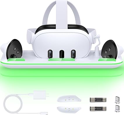 Charging Dock & Headset Stand for Meta Quest 3/3s, Fast Charging Station with 2 Controller...