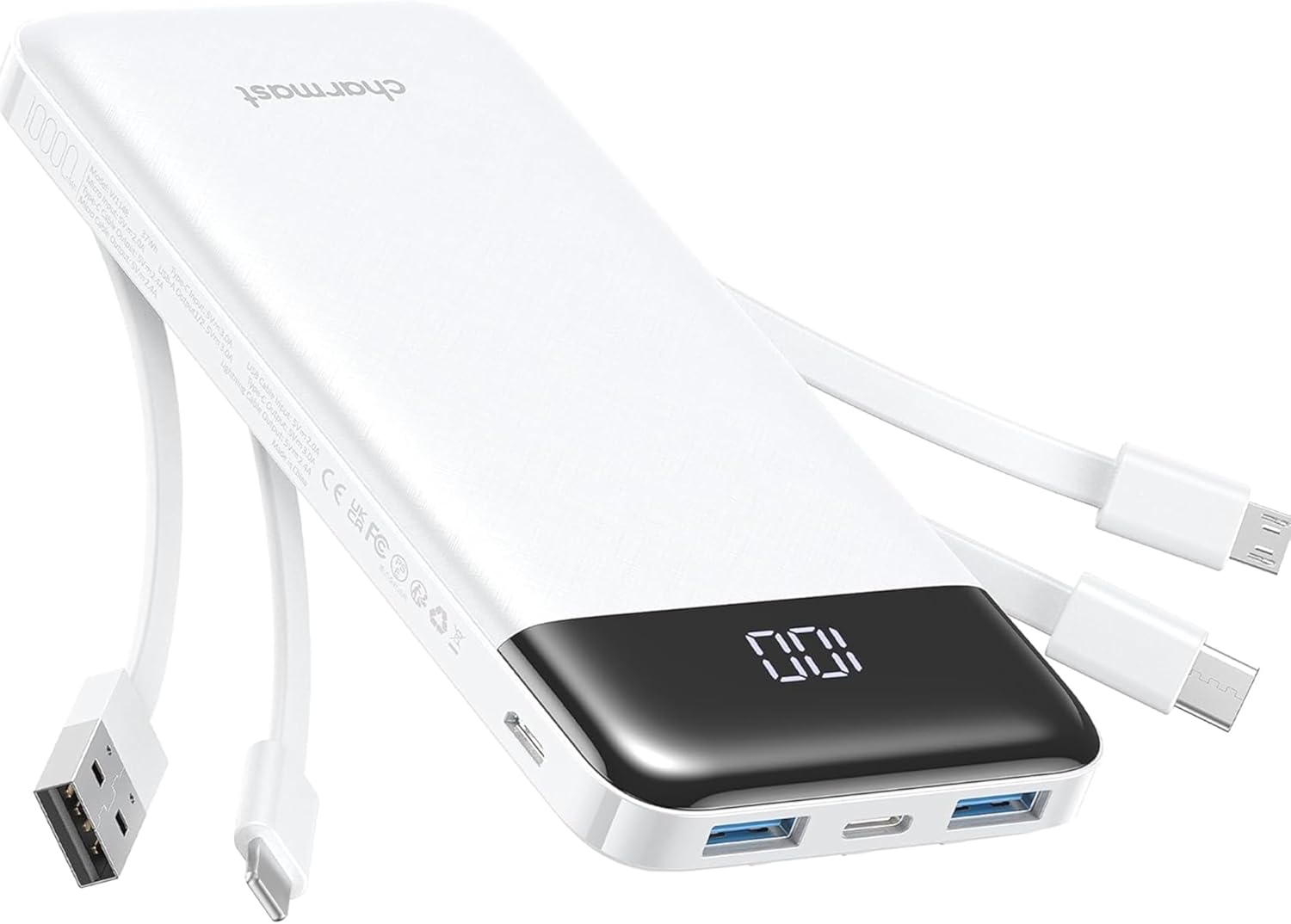 charmast Portable Charger with Reinforced Built-in 4 Cables,10000mAh Power Bank Travel...