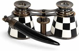 Checkered Opera Glasses with Handle – Vintage Brass Theater Binoculars for Women – Black...
