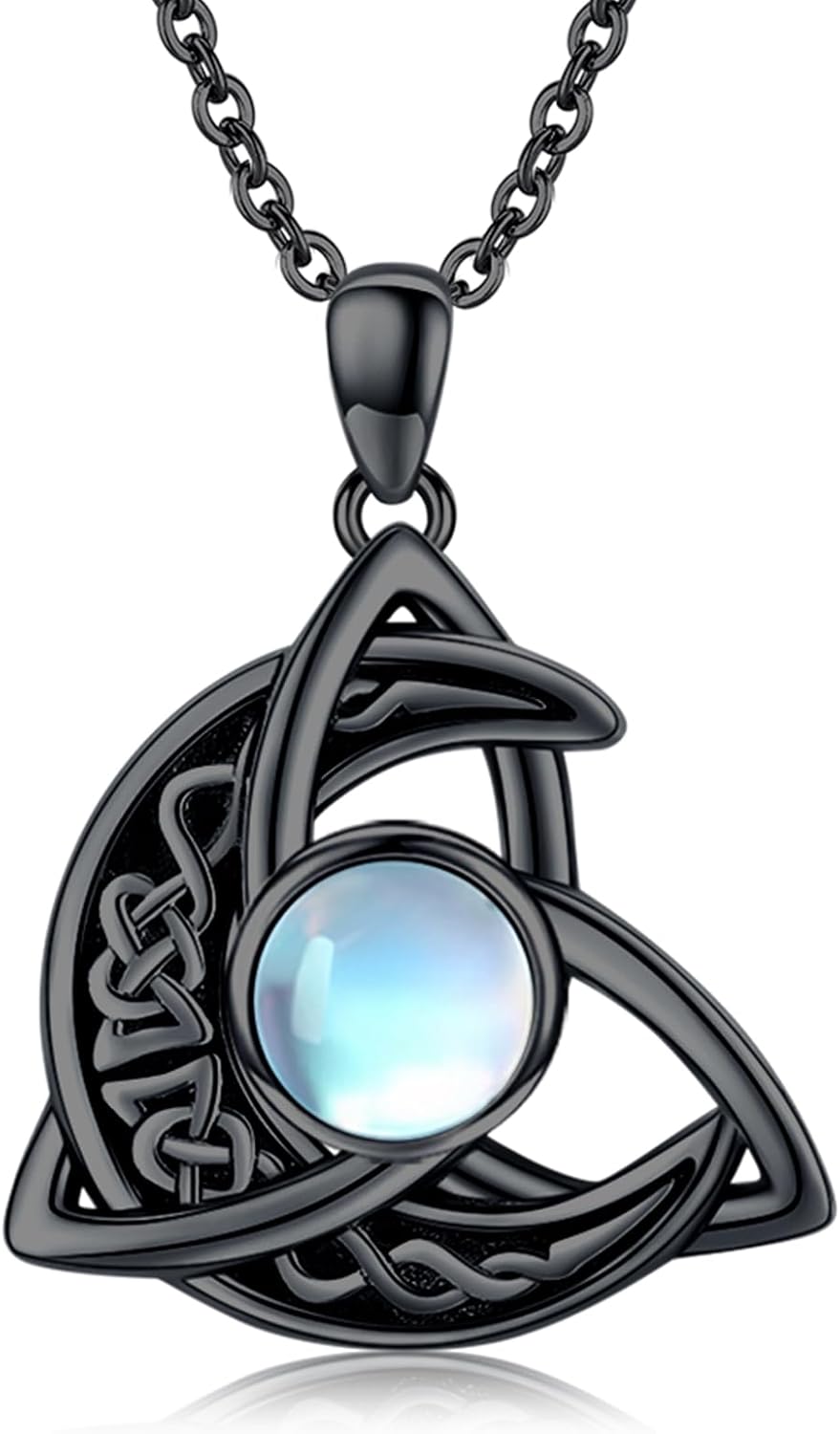 CHENGHONG Celtic Moon Necklace for Women 925 Sterling Silver Celtic Knot Moonstone Pendant...