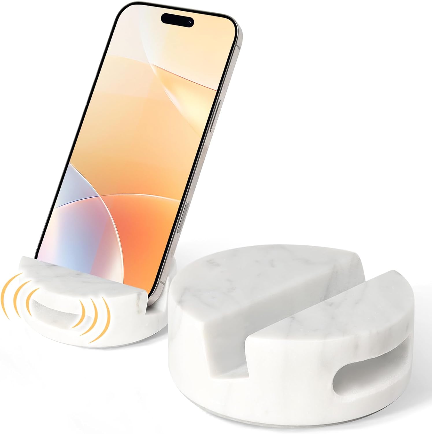 CHISELED ST DF SK Elegant and Versatile White Marble Phone Stand with Sound Amplified Output...