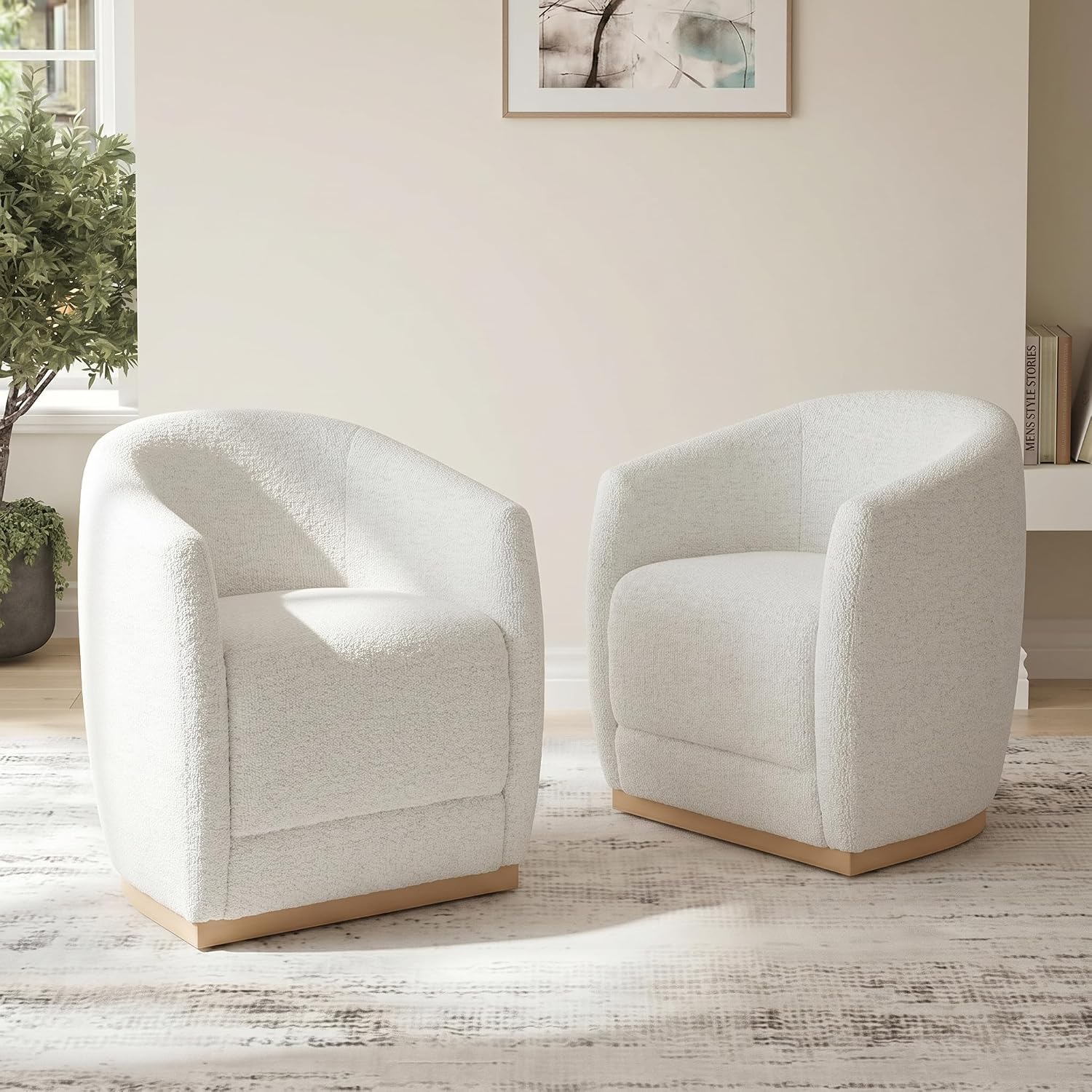CHITA Upholstered Dining Chairs with Casters Set of 2, Modern Barrel Chair with Backrest &...