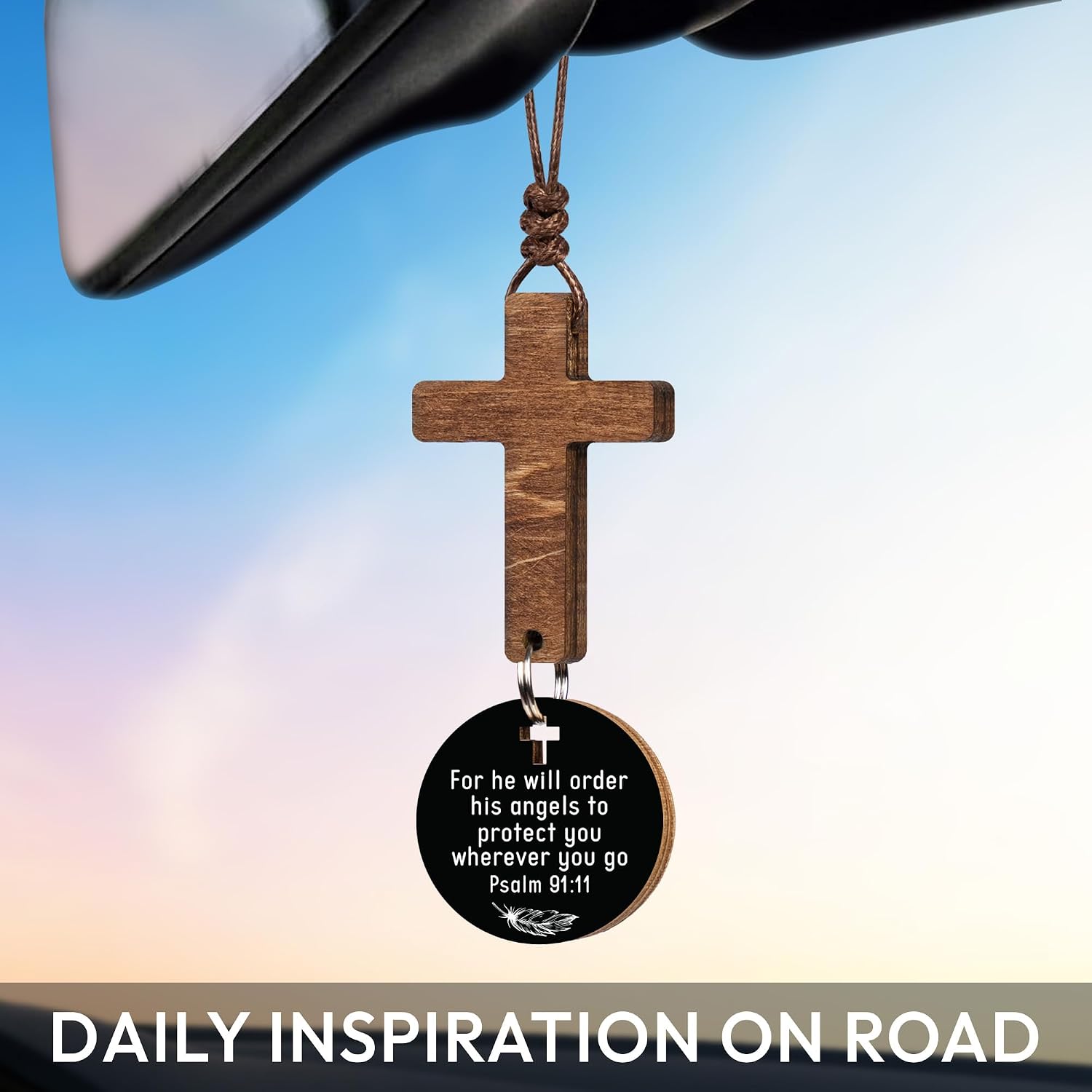 Christian Gifts for Men - Daily Bible Verse Cross for Car Mirror Hanging - Rear View Mirror... image