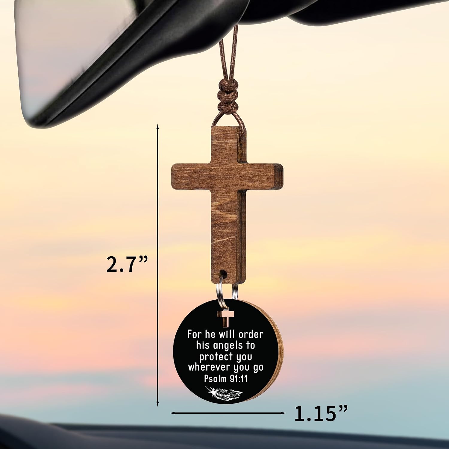 Christian Gifts for Men - Daily Bible Verse Cross for Car Mirror Hanging - Rear View Mirror... image
