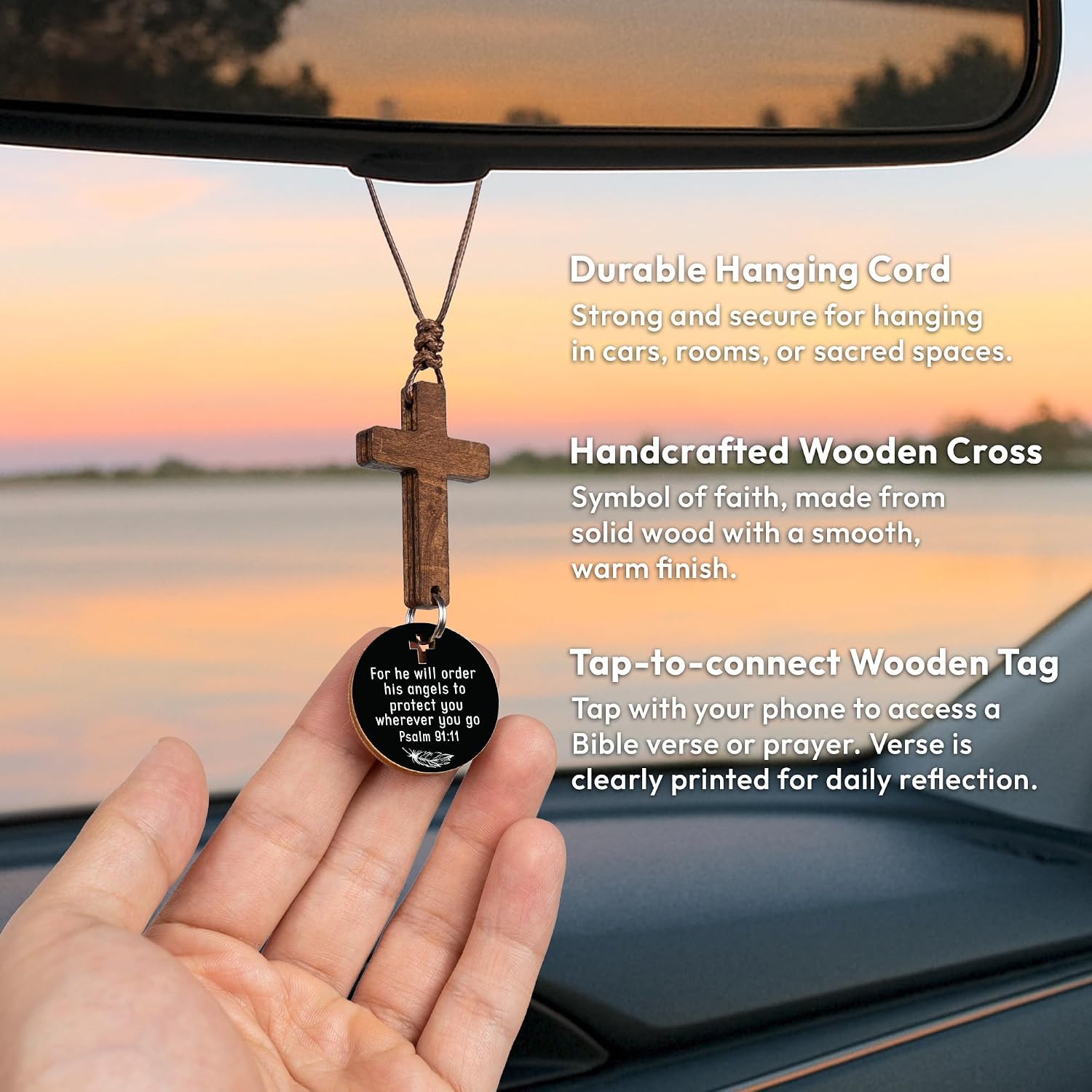 Christian Gifts for Men - Daily Bible Verse Cross for Car Mirror Hanging - Rear View Mirror... image