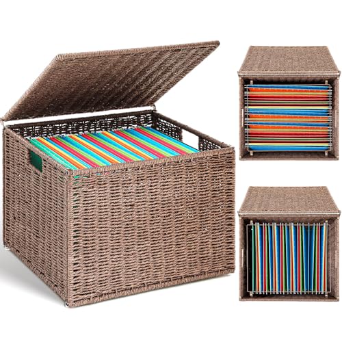 Cinnvoice Extra Large Decorative File Box 18 x 16 x 13 in Wicker Seagrass File Basket... image
