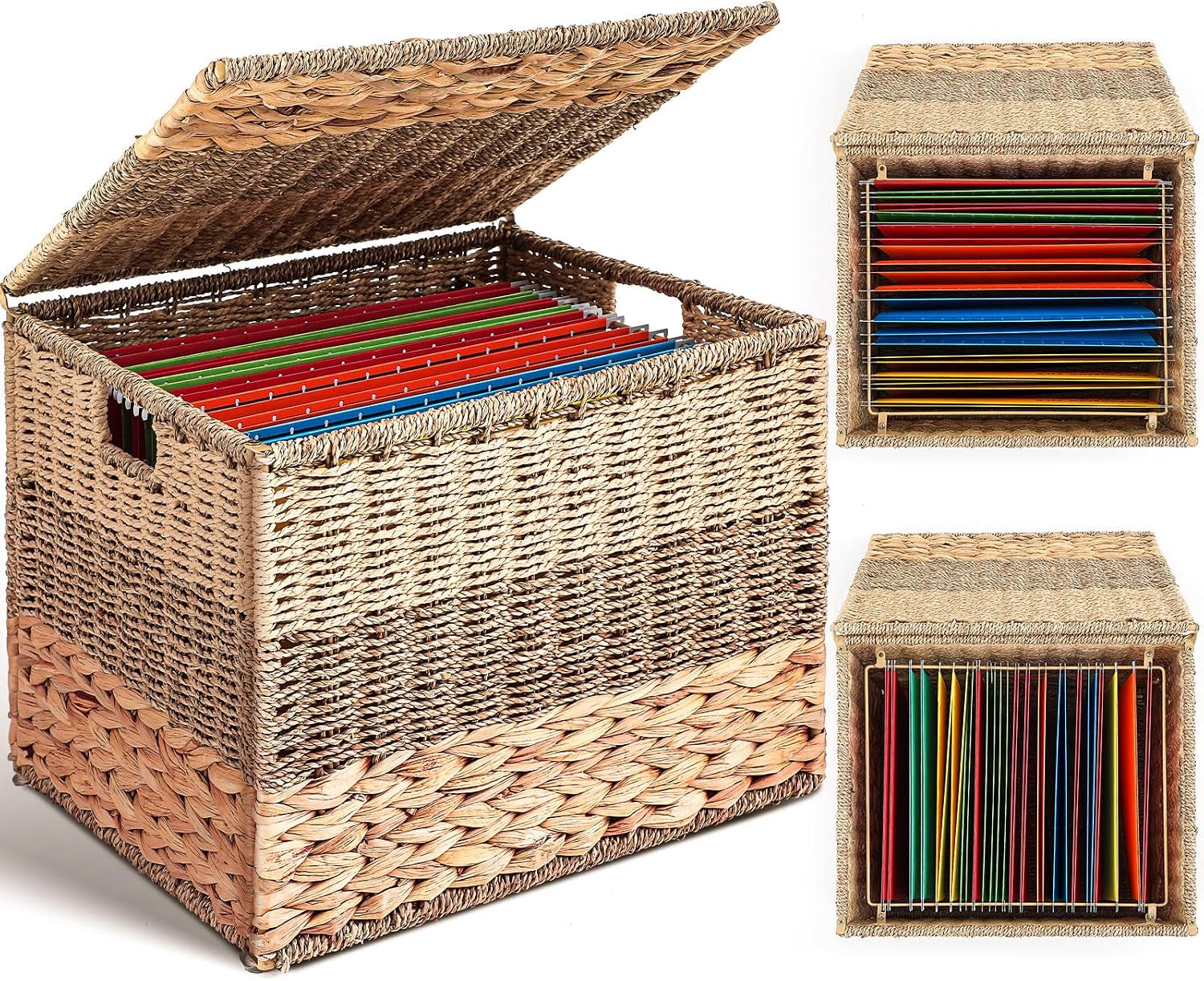 Cinnvoice Extra Large Decorative File Box 18 x 16 x 13 in Wicker Seagrass File Basket... image