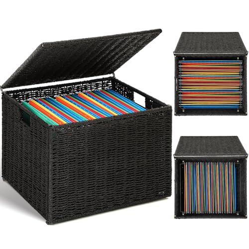 Cinnvoice Extra Large Decorative File Box 18 x 16 x 13 in Wicker Seagrass File Basket... image