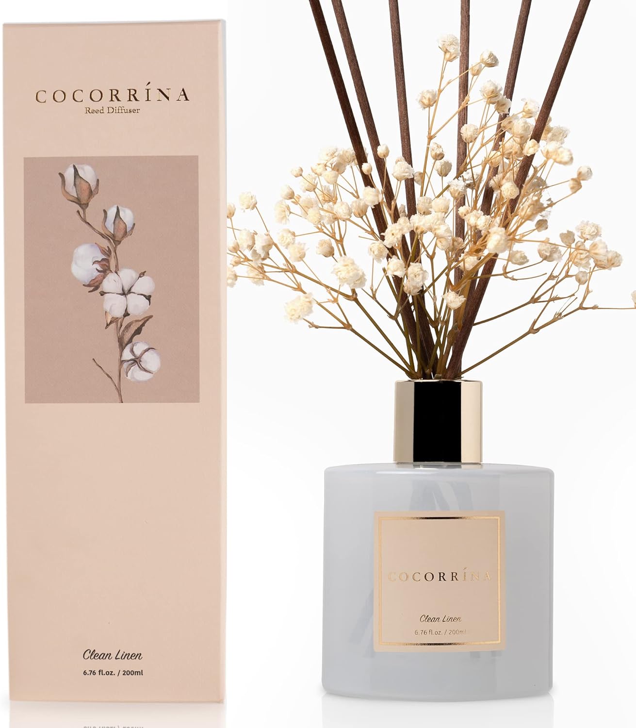 Cocorrína Reed Diffuser Set, Clean Linen 6.7 fl oz Scented Diffuser with Sticks Home...