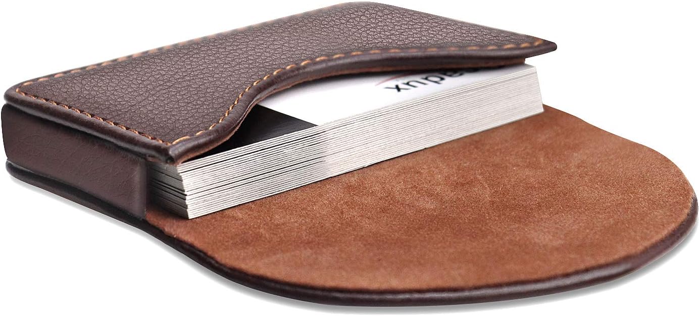 Cofee Leather Business Card Holder Case for Men or Women Pocket Business Card Wallet Name...
