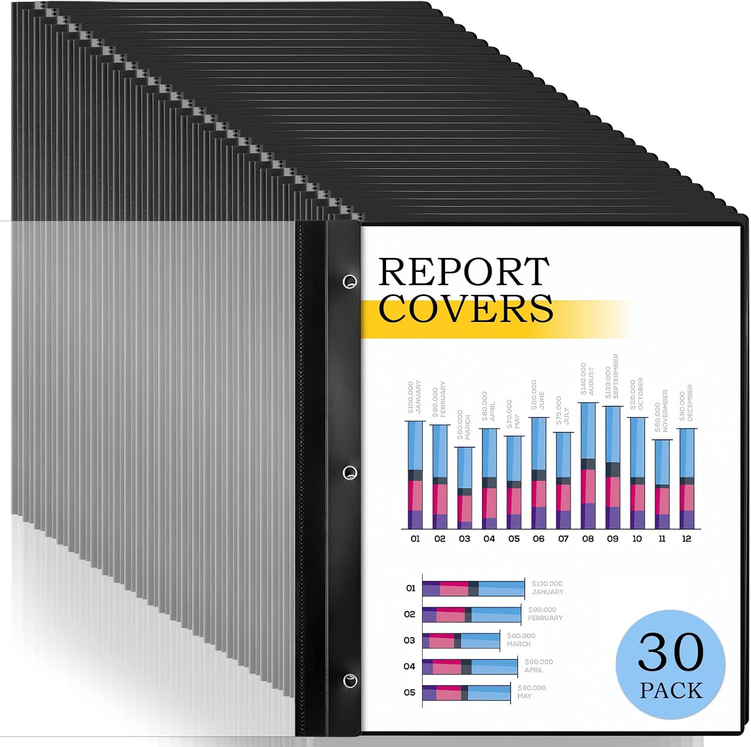 COIDEA Report Covers: 3-Pocket Folders with Fasteners, A4 & Letter Size, Clear Front, 100...