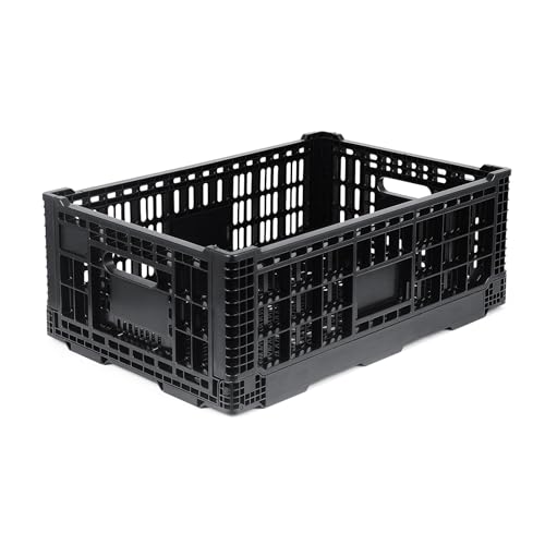 Collapsible Milk Crate, 52L Heavy Duty Plastic Storage Crate Stackable, Collapsible Crates...