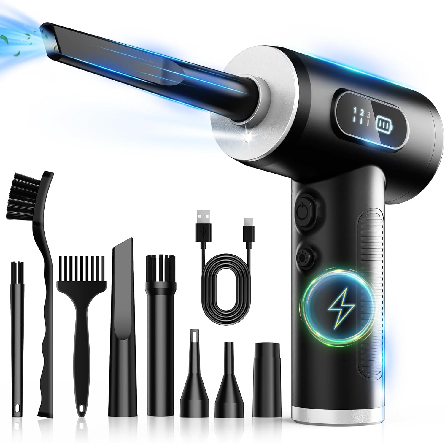 Compressed Air Duster-3 Gear Adjustable 100000RPM Electric Air Duster with LED Light...