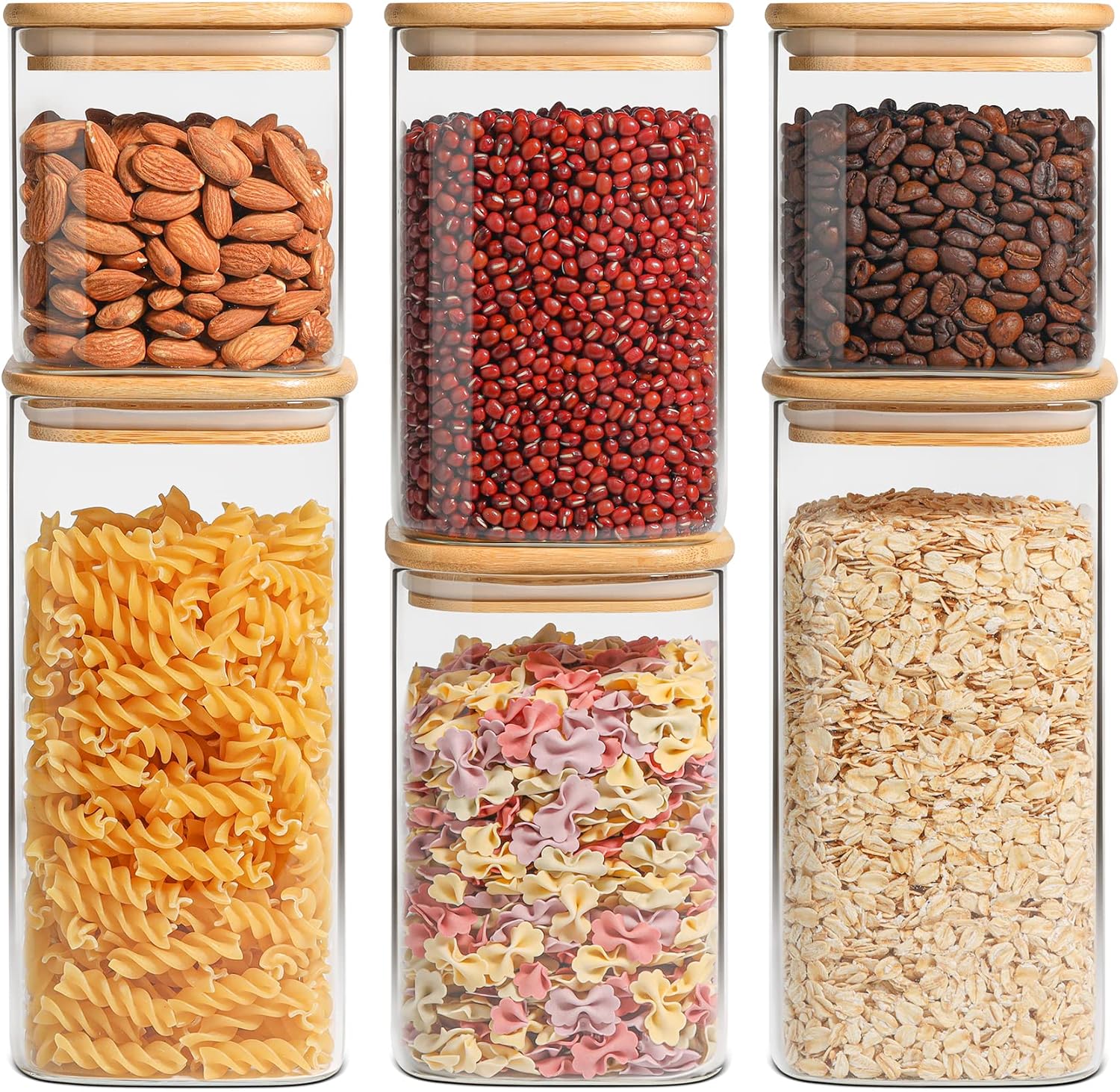 ComSaf Airtight Glass Storage Canister with Lids (0.7Qt/1.2Qt/1.6Qt) Set of 6, Food Storage...