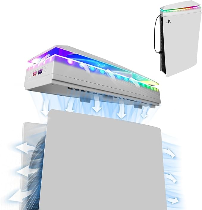 Console Cooling Fan with Dust Cover Colorful LED Light for PS5 Console Disc Edition &...