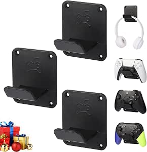 Controller Holders Wall Mount 3 Pack Wall Stands With Non-Slip Pads, Premium Headphone Mount...