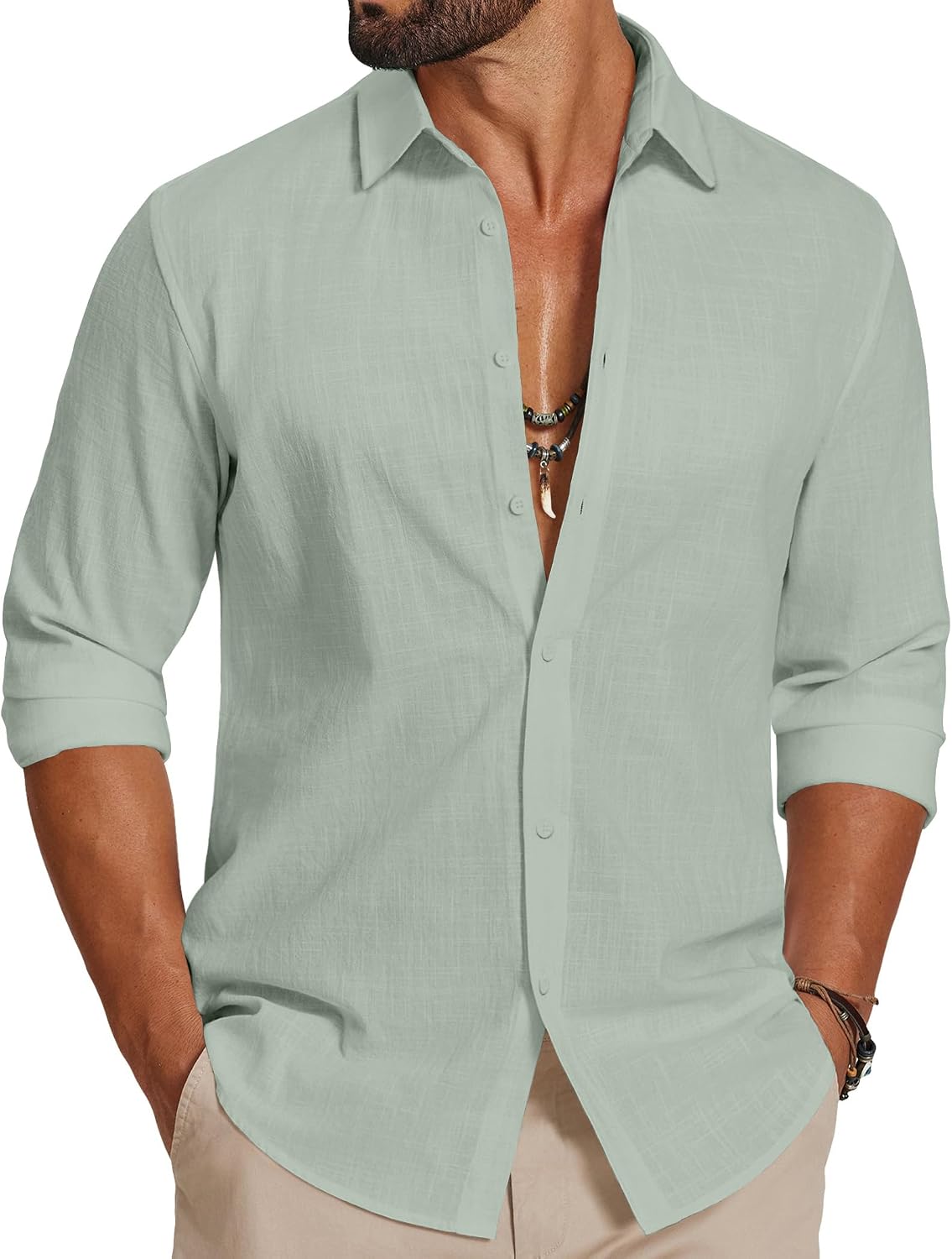 COOFANDY Men's Casual Button Down Shirts Long Sleeve Cotton Beach Wedding Shirt Summer Linen...