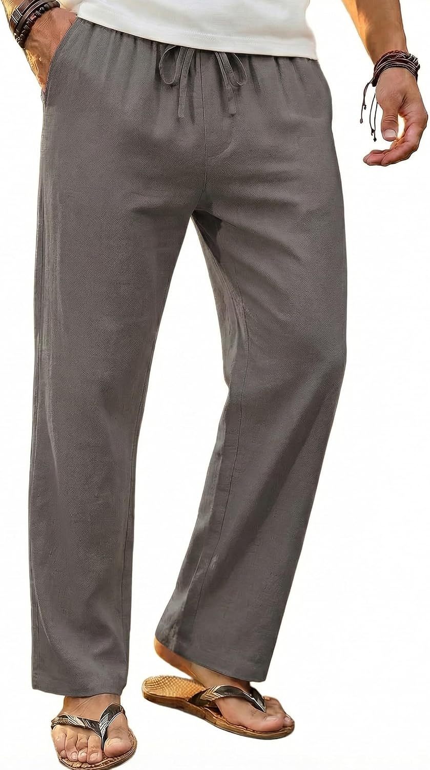 COOFANDY Men's Linen Pants Casual Loose Fit Beach Summer Yoga Pant Lightweight Drawstring...