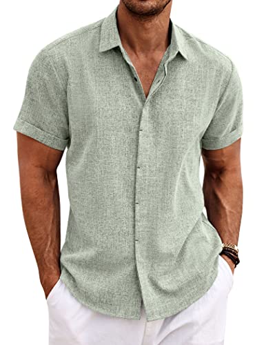 COOFANDY Men's Linen Shirts Short Sleeve Casual Shirts Button Down Shirt for Men Beach... image