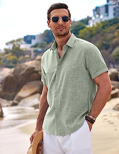 COOFANDY Men's Linen Shirts Short Sleeve Casual Shirts Button Down Shirt for Men Beach... image